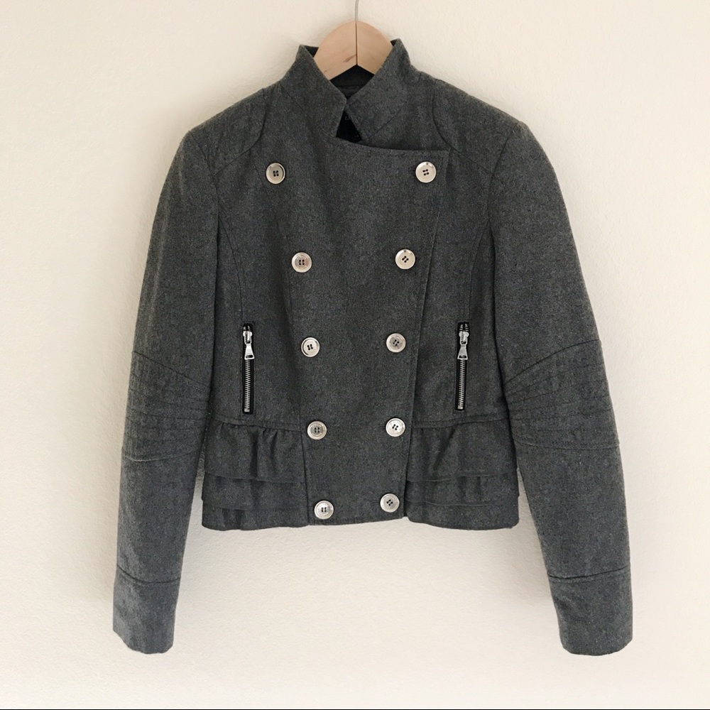 NWOT Gray Express Cropped Ruffled Wool Jacket - XS